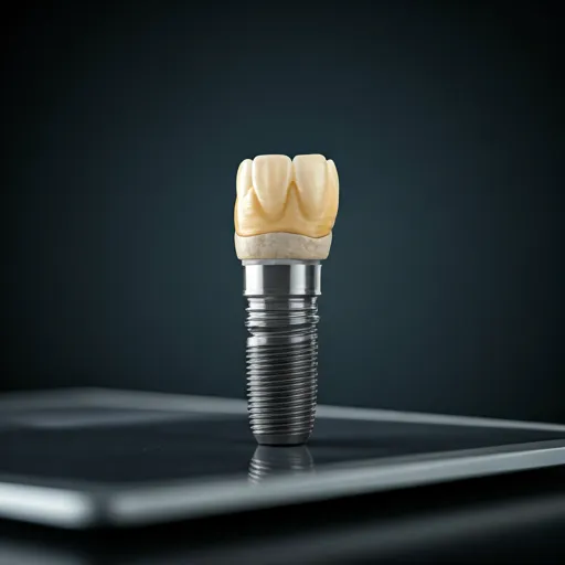 3D rendering of a dental implant displaying intricate CAD/CAM digital dental design
